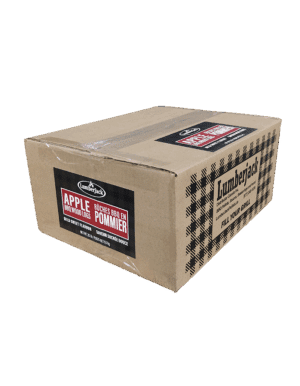 Box of Lumberjack Apple BBQ wood logs for offset smokers.