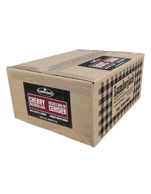 Box of Lumberjack Cherry BBQ wood logs for offset smokers.