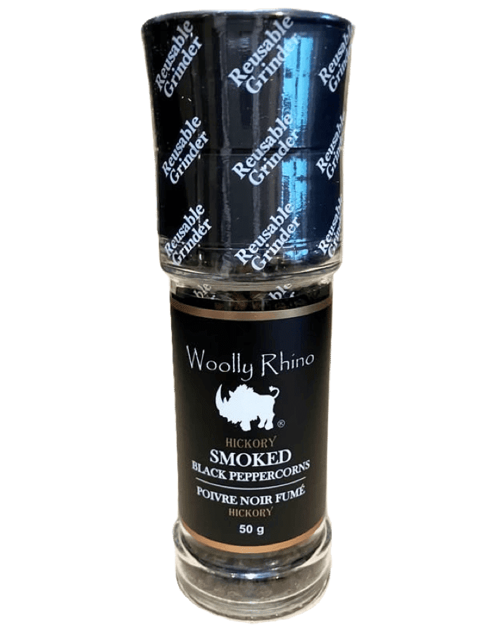 Woolly Rhino Hickory Smoked Pepper - Glass Bottle w/Grinder 1 Woolly Rhino Smoked Pepper - Hickory